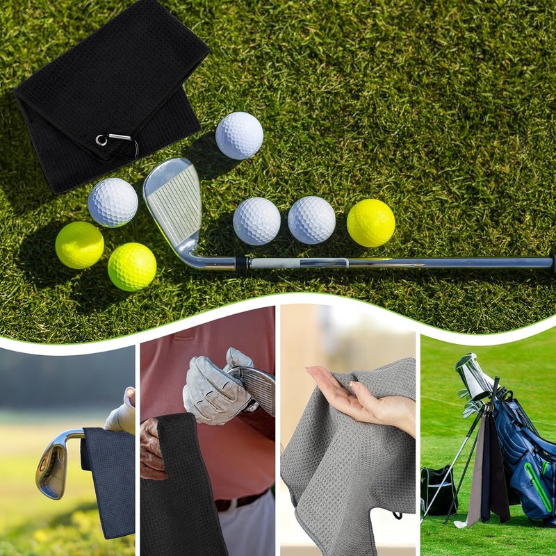 PEASUG 3 Pack Golf Towels (16" x 16"), Absorbent Waffle Pattern Golf Towel for Golf Bag, Tri-Fold Portable Microfiber Golf Towels for Men & Women with Carabiner Clip, Gray/Navy Blue/Black - Image 4